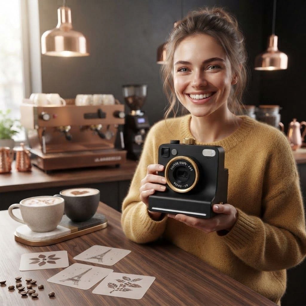 Mujer sonriendo con su Café Bello