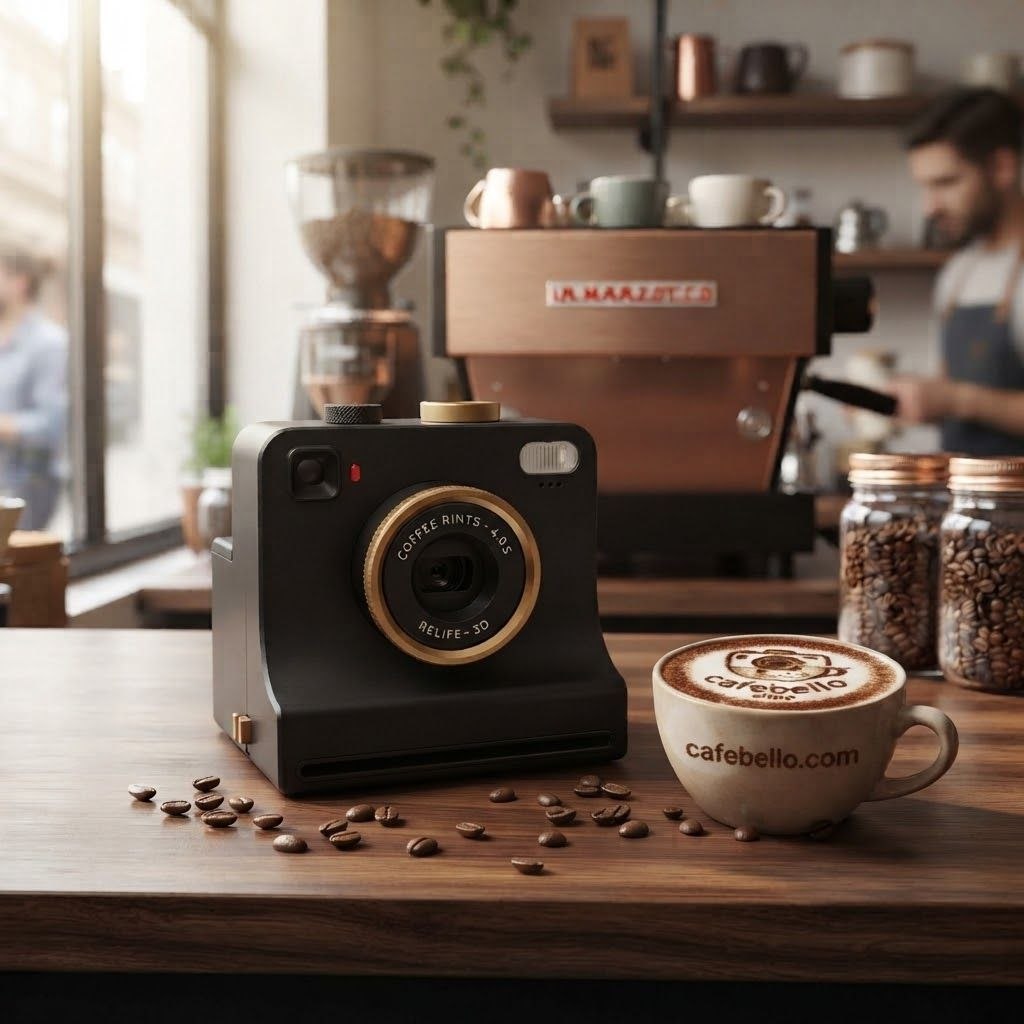 Café Bello junto a un capuchino decorado
